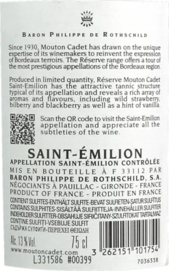 Mouton Cadet Réserve Saint-Èmilion AOC - Baron Rothschild -Ferrari || Nautilus || Bree Sales reserve mouton cadet saint emilion baron rothschild ruecketikett
